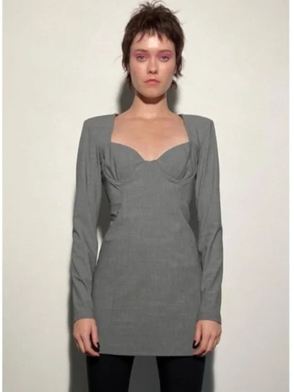 NEW Zara Gray Long-Sleeve Bustier Mini Dress